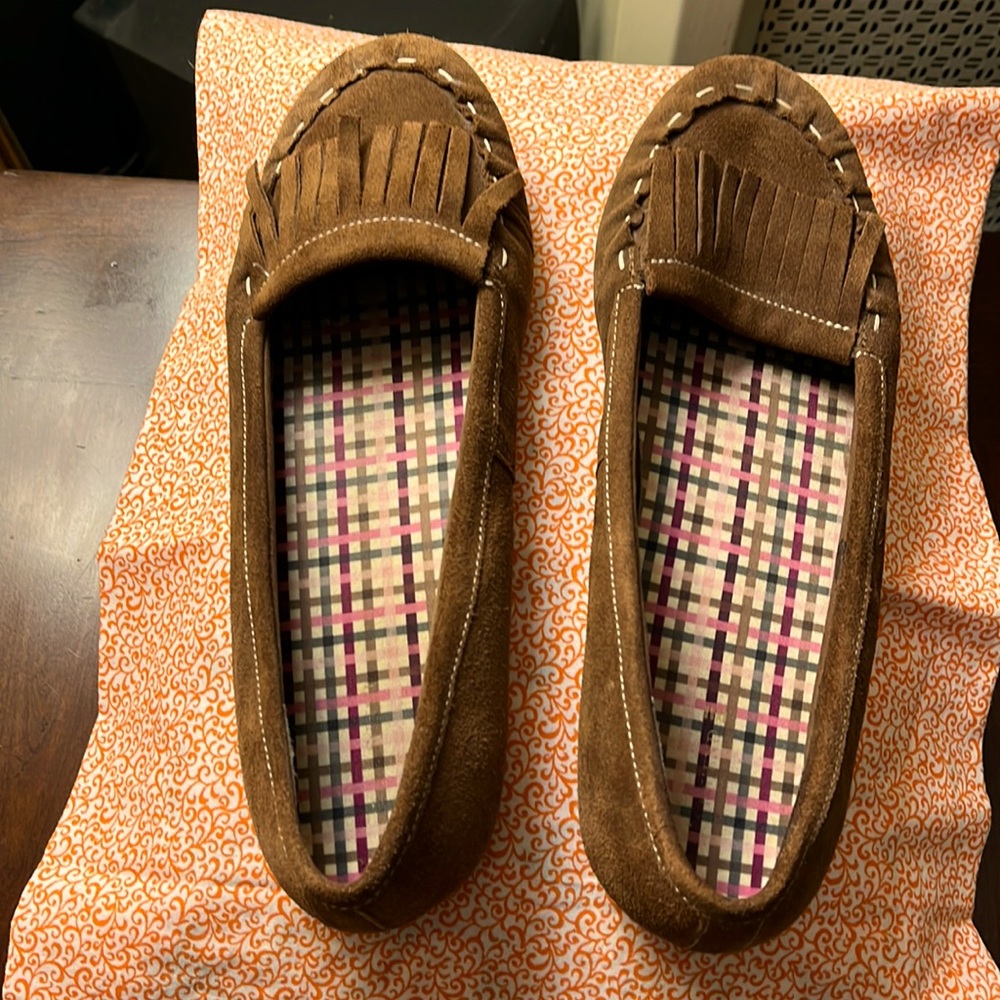 Lands' End Brown Suede Fringe Moccasin Flats